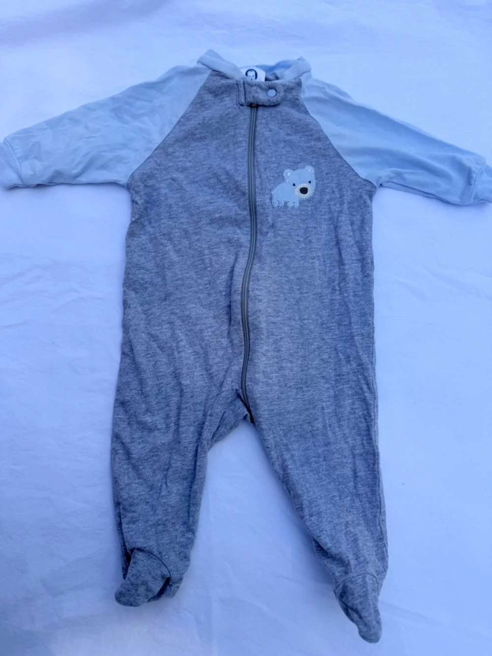 0-3MTH Gerber Cream and Light Blue Footed One-Piece with Animal Print